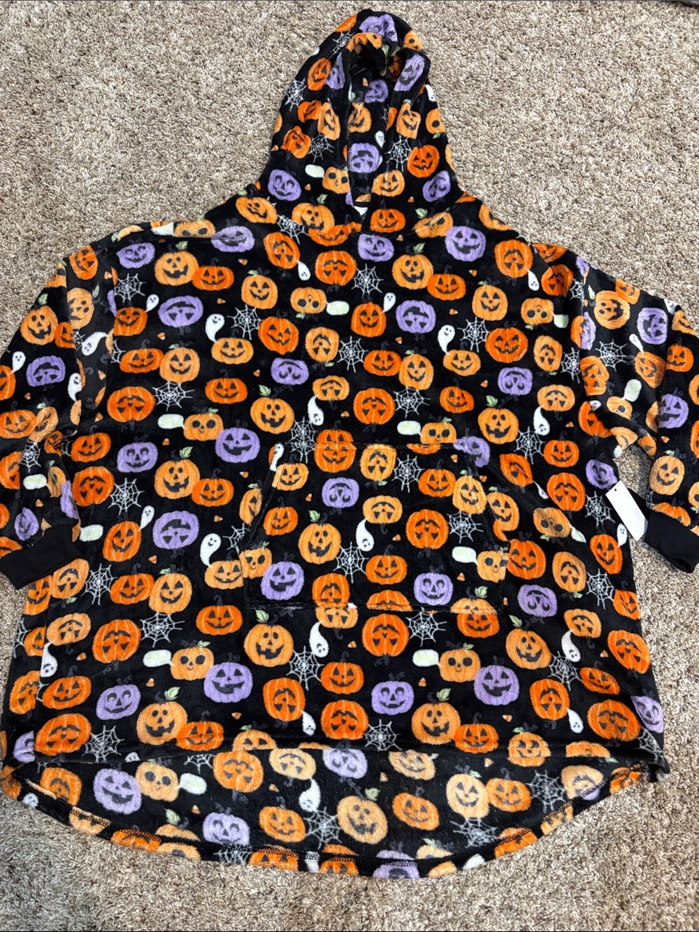 Halloween Pumpkin Hooded Adult Pullover - Black/Orange/Purple